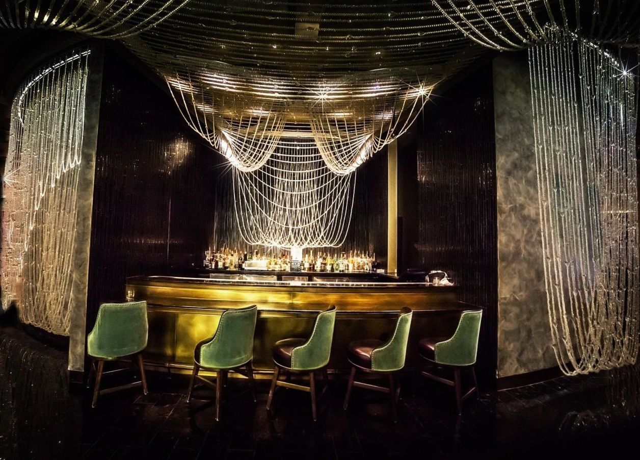 Chandelier-lit lounge bar